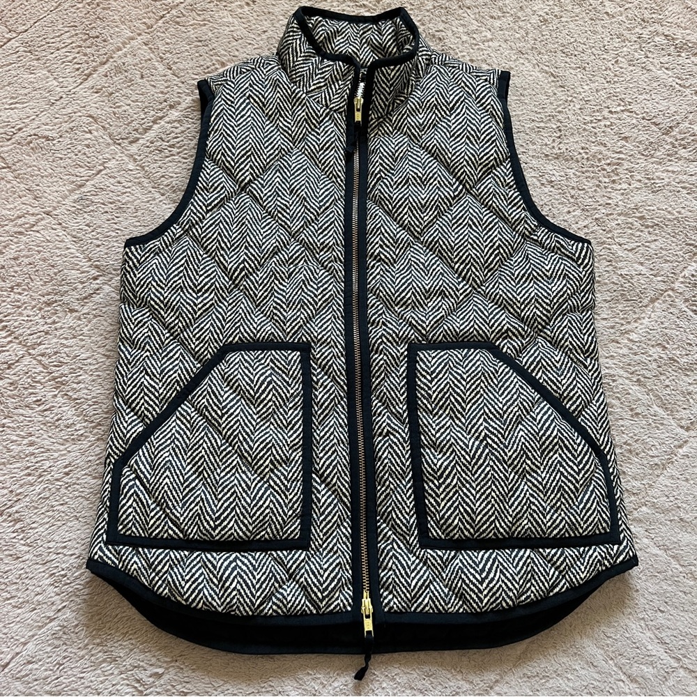 J. Crew Black and White Quilted Herringbone Vest